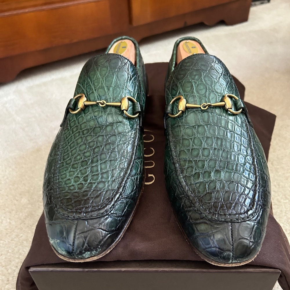 Gucci Horsebit Loafers in Crocodile Leather Green